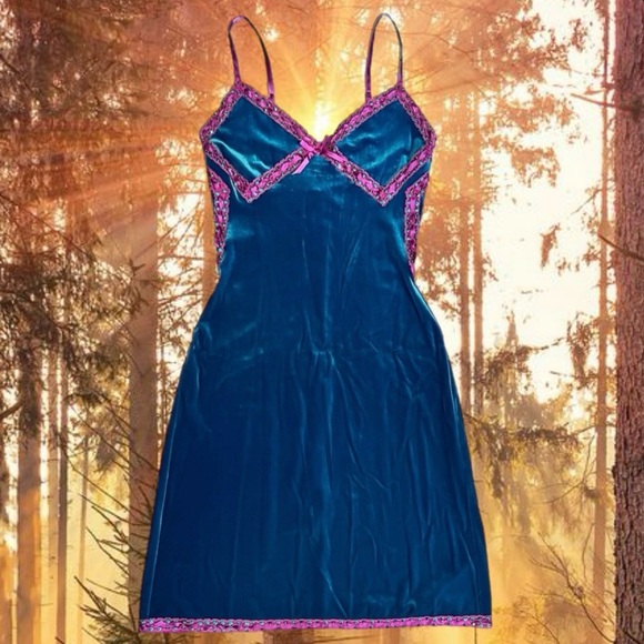 Betsey Johnson Dresses & Skirts - RARE Vintage Betsey Johnson New York Velvet Lace Ribbon Sequin Slip Dress